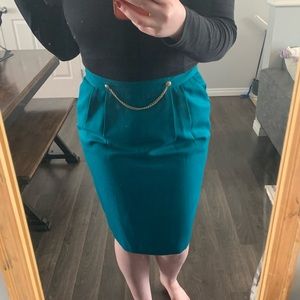 Authentic Vintage Teal Skirt with Gold Chain (1980s)
